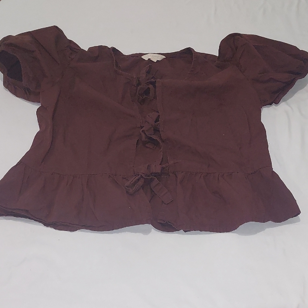 Sim & Sam Women's Brown Puff Sleeve Blouse. 100 % Cotton